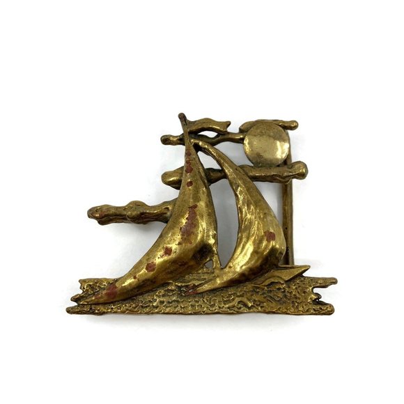 1977 Ivan Hyden Brass Sailboat Belt Buckle main image 4